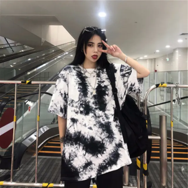 Tie Dye Print T Shirt Women Tops Tees O neck White - Shop at LoveMi