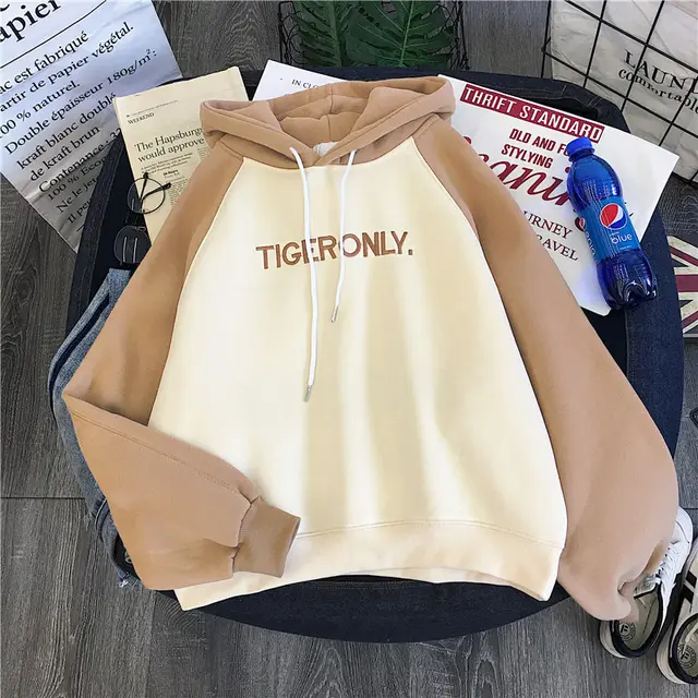 Sweater Female Korean Version Ins Student Plus Velvet Thick Loose Wild Pullover Hoodie Jacket Brown - Shop at LoveMi