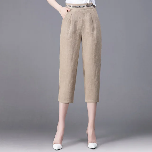 Linen Pants Summer New Loose Harem Pants Women Khaki - Shop at LoveMi