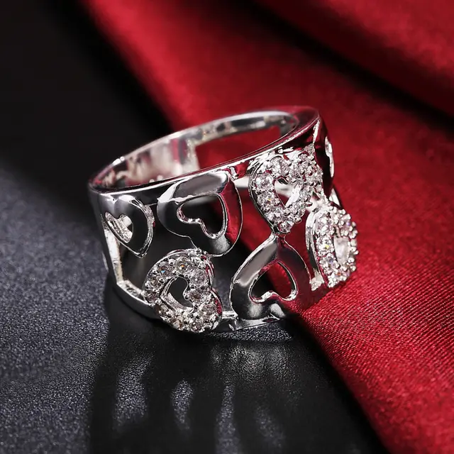 Heart shaped Cutout Ring With Diamonds Photo Color - Shop at LoveMi
