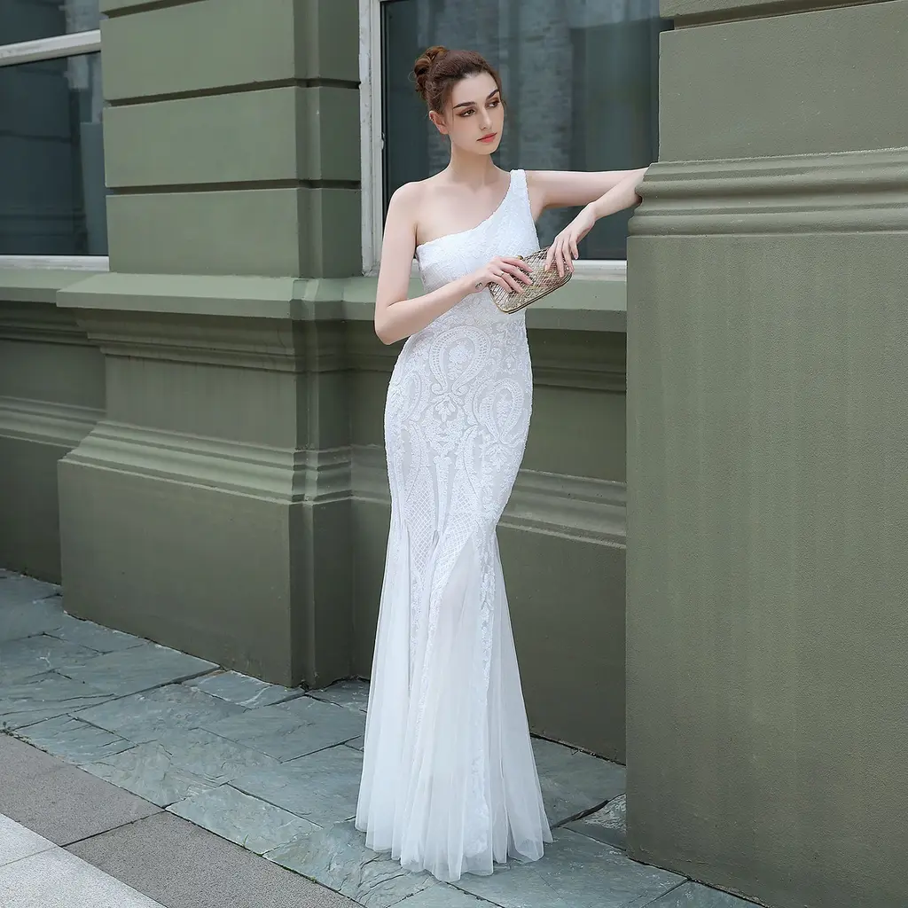 Dress Female Fairy Fantasy Ladies Party Party Party Evening Dress Sexy Long Section Was Thin Toast Bride - White