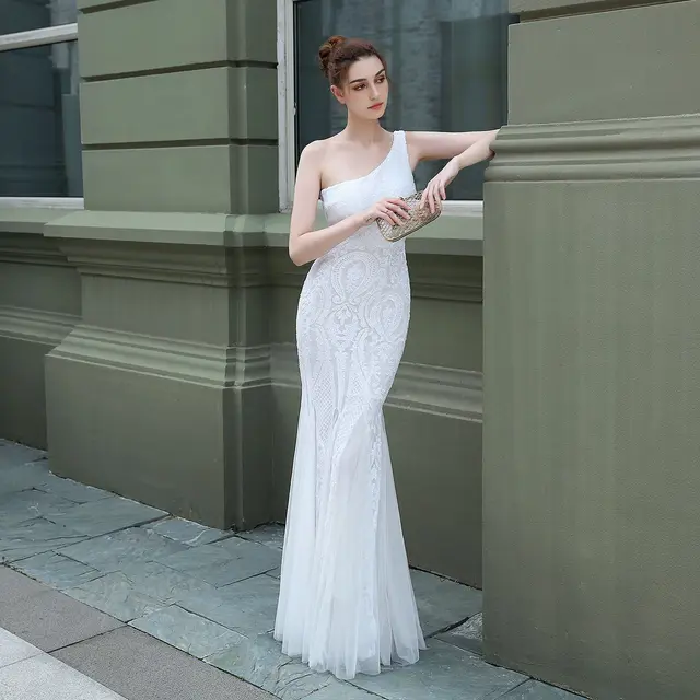 Dress Female Fairy Fantasy Ladies Party Party Party Evening Dress Sexy Long Section Was Thin Toast Bride White - Shop at LoveMi