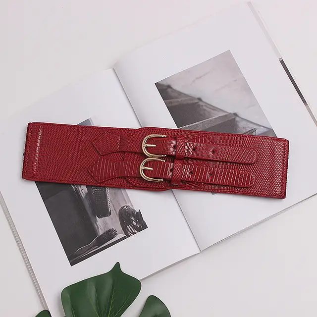 Fashion Elastic Elastic Black Brown Leather Belt Red - Shop at LoveMi