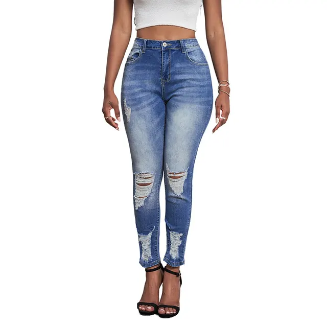 New Gradient Ripped High Waist Women's Cropped Jeans Blue78523 - Shop at LoveMi