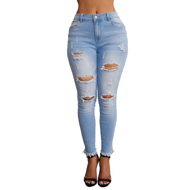 New Gradient Ripped High Waist Women's Cropped Jeans Sky Blue78038 - Shop at LoveMi