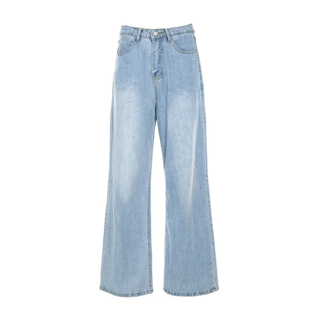 Foreign Trade New European And Beautiful Women Style High Waist Loose Wide Leg Jeans Women Blue - Shop at LoveMi
