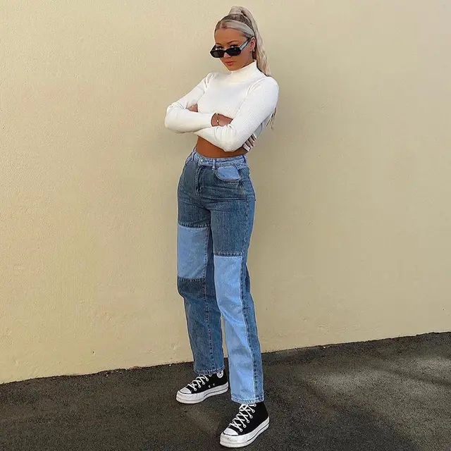 High waist Straight leg Pants Women's Casual Trousers Blue - Shop at LoveMi