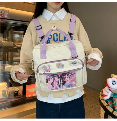 College Style Messenger Bag Dark School Girl Student In Tooling White - Shop at LoveMi