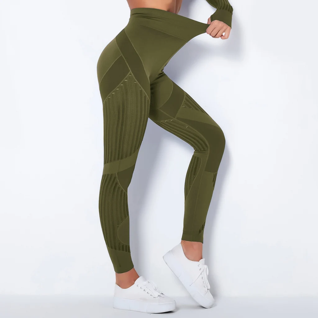 Hip-lifting Elastic Tight-fitting Bottoming Shaping Sweatpants Seamless Yoga Pants - Army Green