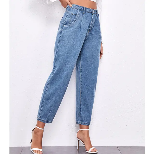 Loose High Waist Washed Daddy Pants Denim Trousers Women Light Color - Shop at LoveMi