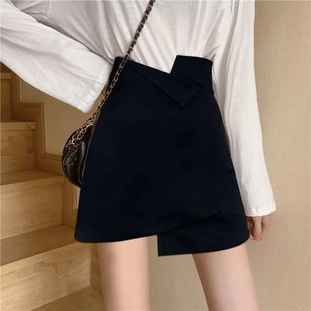 Irregular Slit Skirt, Graffiti Letter Skirt, Light Cooked Style, Large Size A line Package Hip Skirt Black Pure Color - Shop at LoveMi