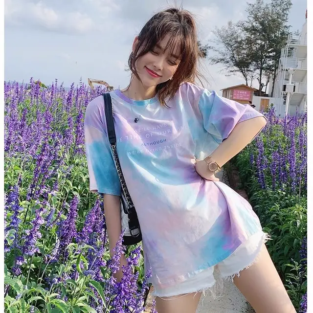 Tie dye Short sleeved Women's New Korean Style Loose Ins Top Trend Color - Shop at LoveMi