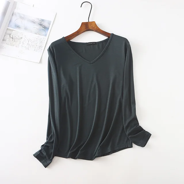 Casual Bottoming Shirt Bat Sleeve Loose Plus Size Blouse Dark Green - Shop at LoveMi
