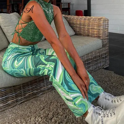 Sweatpants Women Wid Leg Loose Flare Pants Joggers Women Wide Leg Streetwear Fashion Sexy Long Trousers Blue - Shop at LoveMi