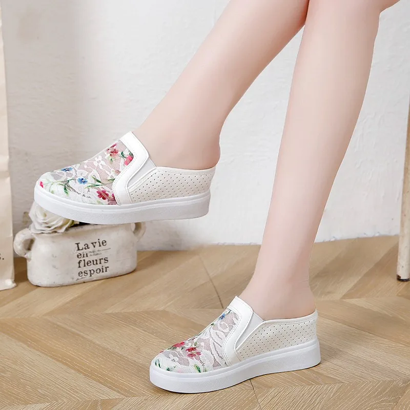 Flat Bottom Lazy Mesh Breathable Sandals White - Shop at LoveMi