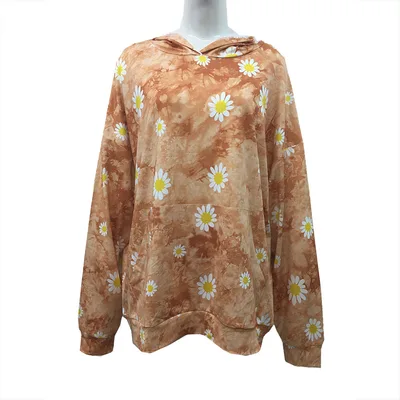 Winter New Women's Hooded Sweater Tie dye Small Daisy Jacket Camel - Shop at LoveMi