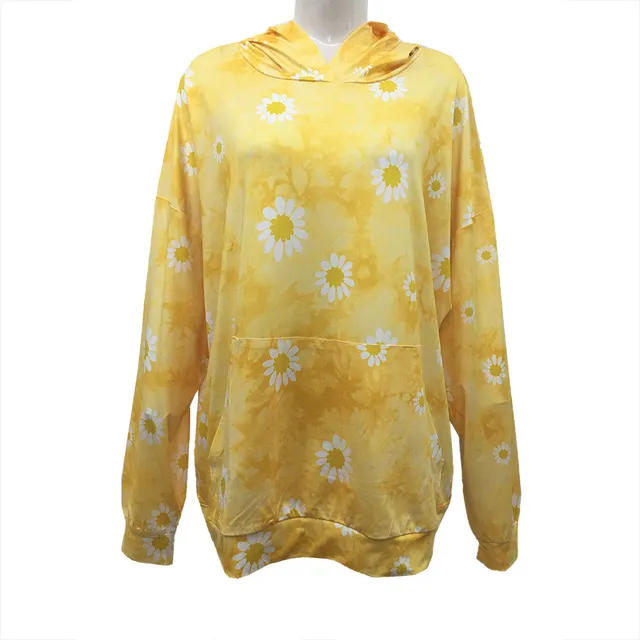 Winter New Women's Hooded Sweater Tie dye Small Daisy Jacket Yellow - Shop at LoveMi