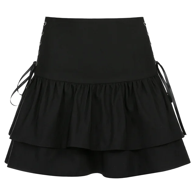 High Waist Bandage Mini Skirt Dark Gothic Punk Black - Shop at LoveMi