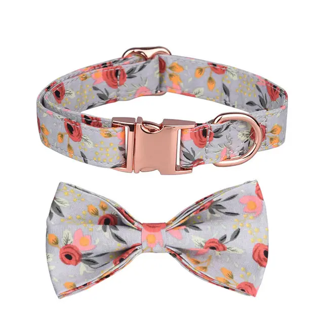 Custom Pet Collar And Leash Set Gray Blue Broken Flower - Shop at LoveMi