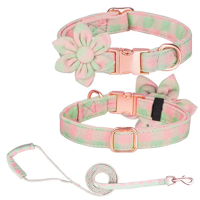 Custom Pet Collar And Leash Set Plaid Green Powder - Shop at LoveMi