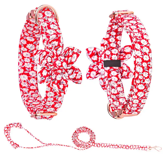 Custom Pet Collar And Leash Set Red Flower - Shop at LoveMi