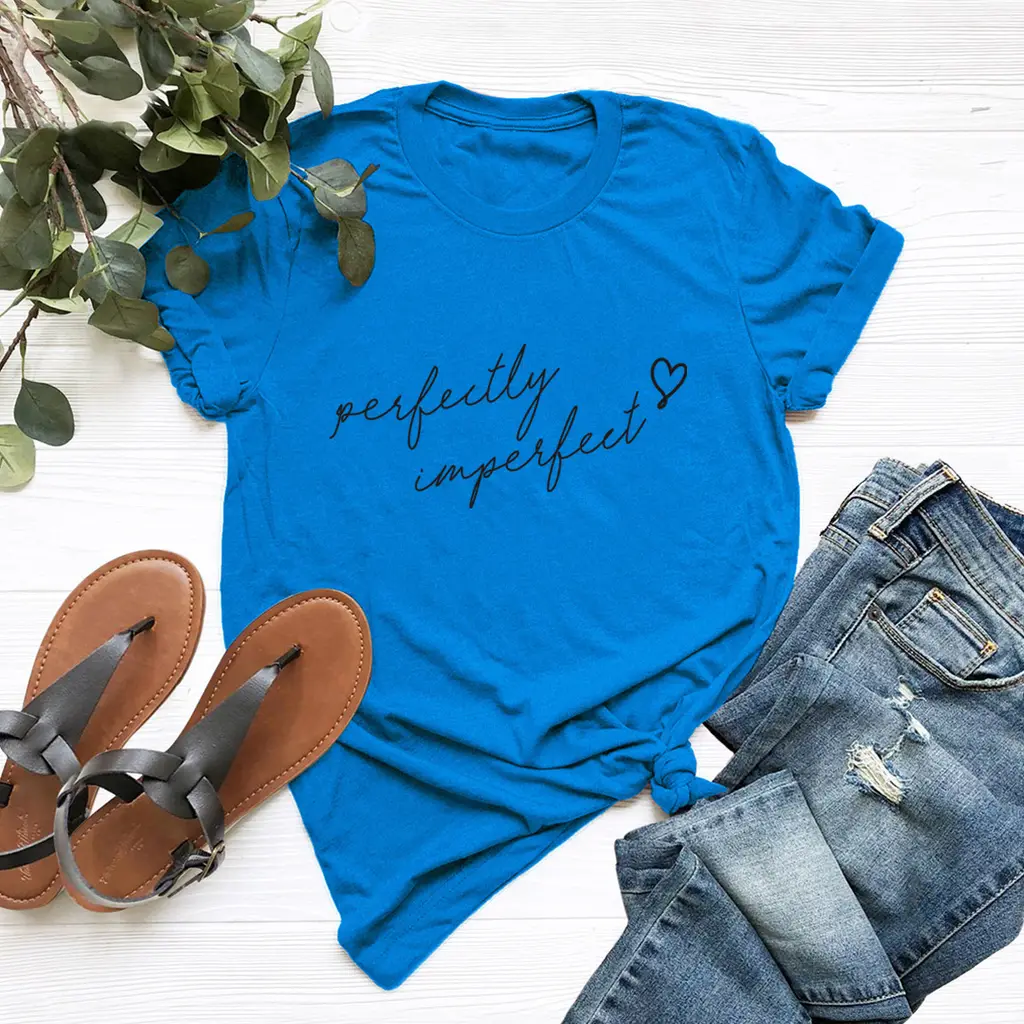 European And American Women's Blouse Letter Printing Short-sleeved T-shirt Women - Blue