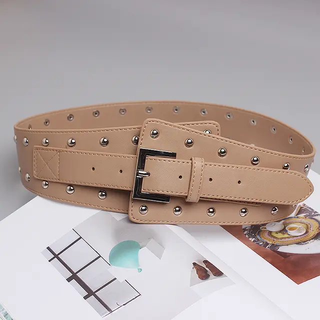 Wide waisted Waistband With Retro Fashion Belt Apricot - Shop at LoveMi