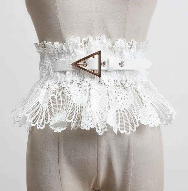 Lace Lace up Waist Belt Waistband Women's Wide Band Skirt Lining White - Shop at LoveMi