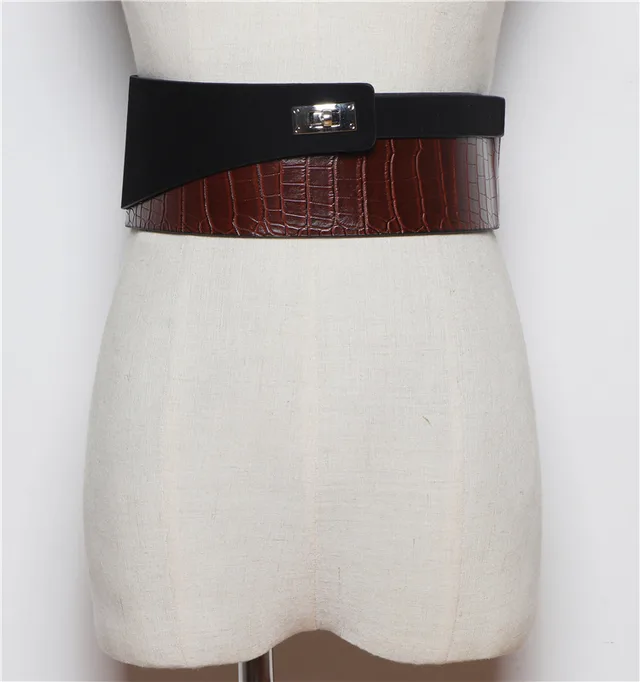 Fashion All match Snake Pattern Stitching PU Leather Belt Brown - Shop at LoveMi