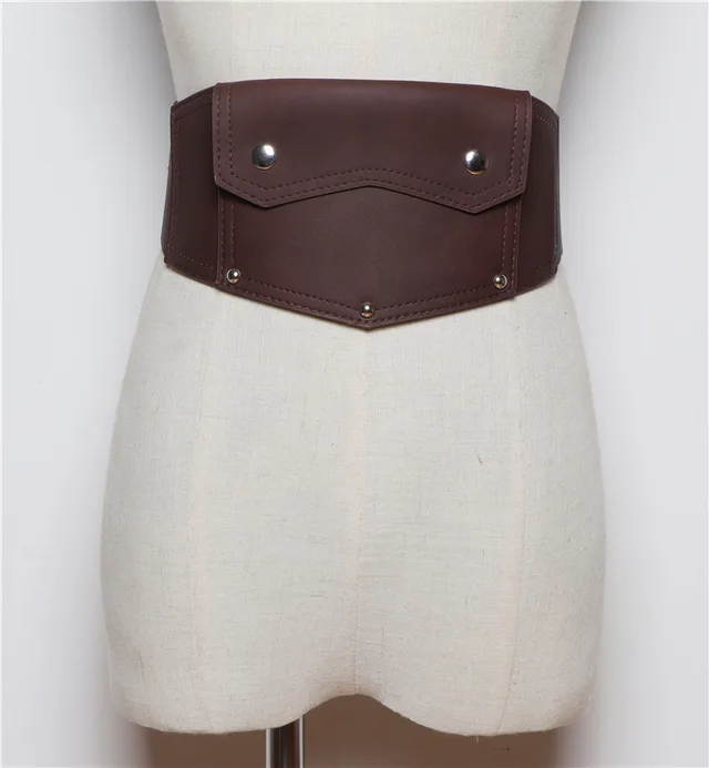 Korean Version Of Thin Women's Wide Belt Elastic Girdle Collocation Dress Jacket Waist Brown - Shop at LoveMi