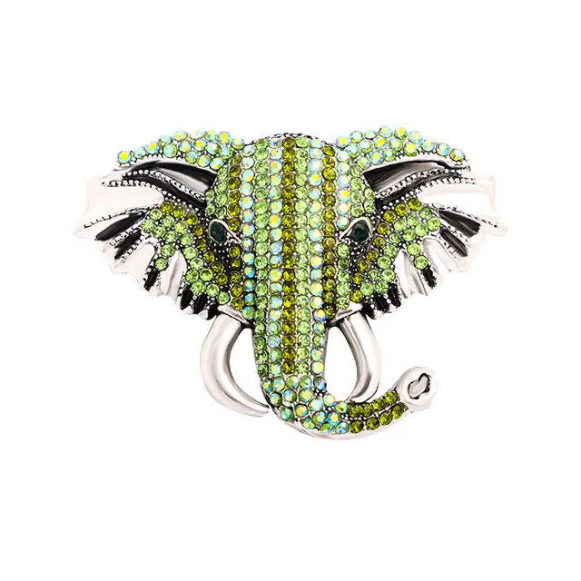 Fashion Full Rhinestone Elephant Brooch Rhinestone Animal Brooch Retro Brooch Green - Shop at LoveMi