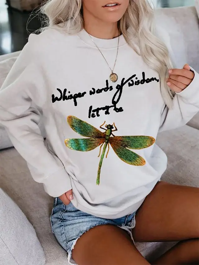 Printed Autumn And Winter Long sleeved Pullover Loose Round Neck Sweater White - Shop at LoveMi