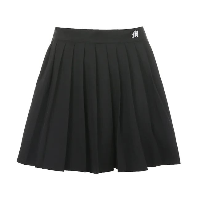 Street Trend Women's Sexy Fashion College Style Small Embroidery Letter Pleated Skirt Women Black - Shop at LoveMi