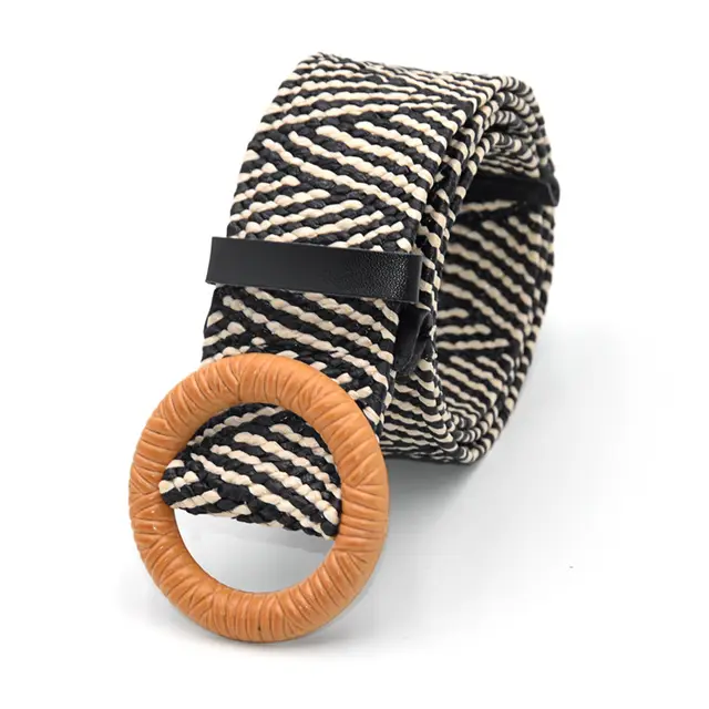 Bohemian Holiday Linen Woven Belt Grain Round Bucklewhite - Shop at LoveMi