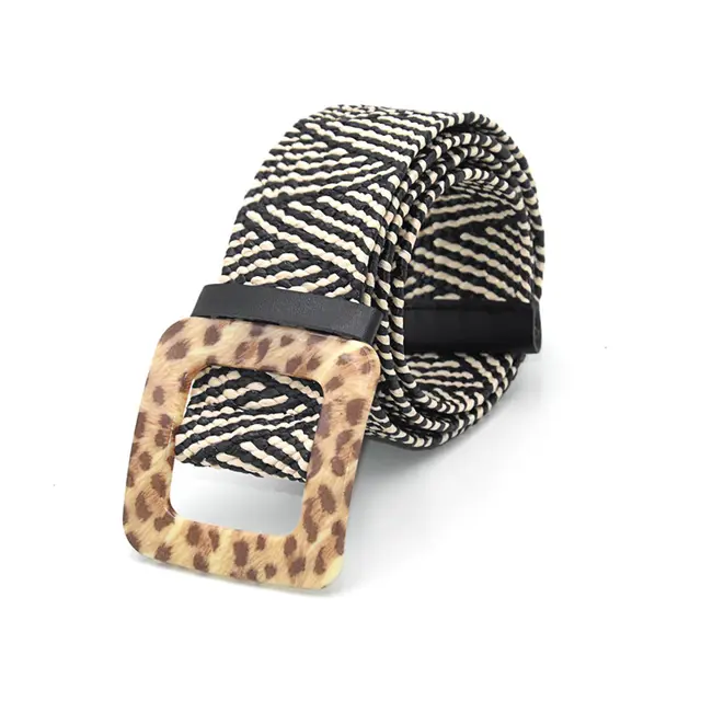 Bohemian Holiday Linen Woven Belt Square Leopard Bucklewhite - Shop at LoveMi