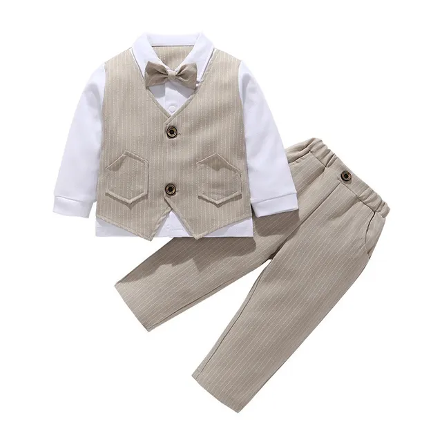 Gentleman Suit Three piece Long sleeved Autumn And Winter Vest Beige - Shop at LoveMi