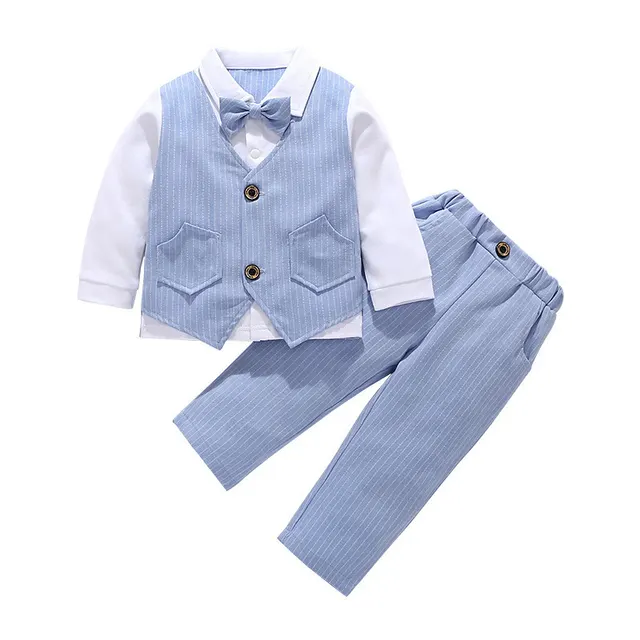 Gentleman Suit Three piece Long sleeved Autumn And Winter Vest Blue - Shop at LoveMi