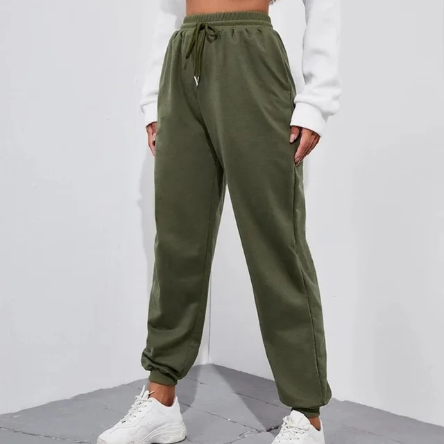 Sweatpants Ins Wind Casual Elastic Lace Solid Color Casual Trousers Sports Pants Women's Feet Armygreen - Shop at LoveMi