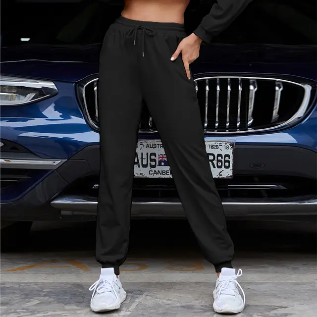 Sweatpants Ins Wind Casual Elastic Lace Solid Color Casual Trousers Sports Pants Women's Feet Black - Shop at LoveMi