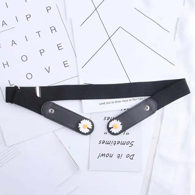 Fashion Trendy Ladies Belt Elastic Invisible Trousers Black Denim With Flowers - Shop at LoveMi