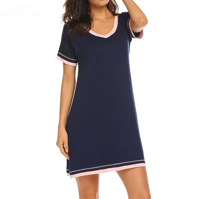 Stitched Loose Short Sleeve Dress Blue - Shop at LoveMi