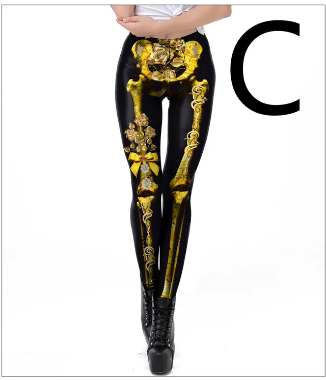 Halloween Night Skull Frame Digital Print Sexy Leggings C - Shop at LoveMi