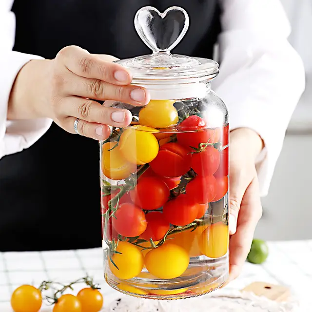 Stained Glass Sealed Jar Love Glass Bottle Household Transparent With Lid Kitchen Food Storage Jar Kimchi Jar Love Transparent - Shop at LoveMi