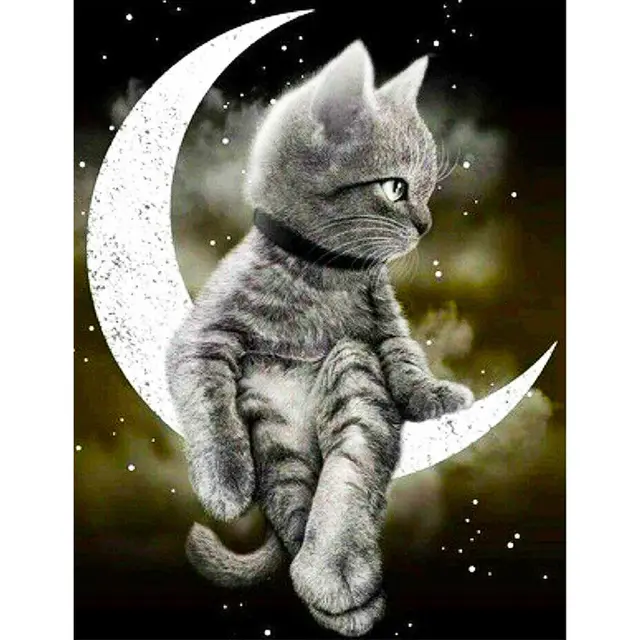 YI Bright 5D DIY Diamond Painting Cat Diamond Mosaic Moon Full Square Round Rhinestone Embroidery Animals Home Decoration Round - Shop at LoveMi