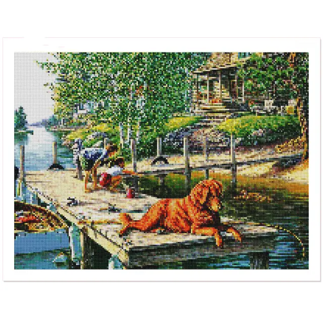 DIY Diamond Embroidery Dog Novelty Diamond Painting Lake Round Diamond - Shop at LoveMi
