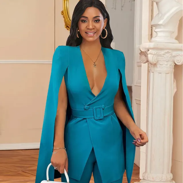 V neck Flying Sleeve Loose Button Ruffle Suit Green - Shop at LoveMi