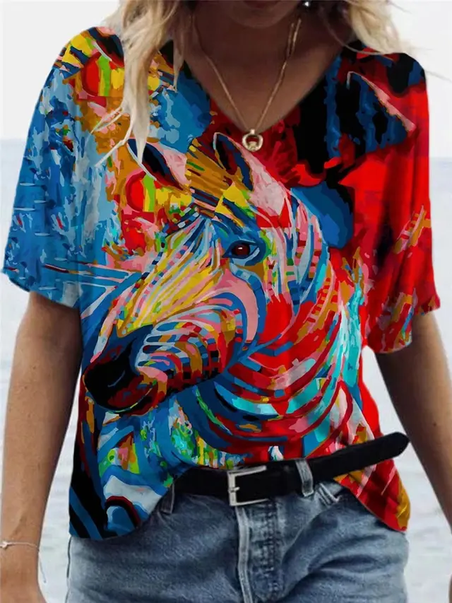 Short sleeved Multicolor Loose fit Women's T shirt - Shop at LoveMi