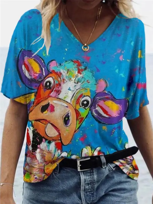 Short sleeved Multicolor Loose fit Women's T shirt - Shop at LoveMi