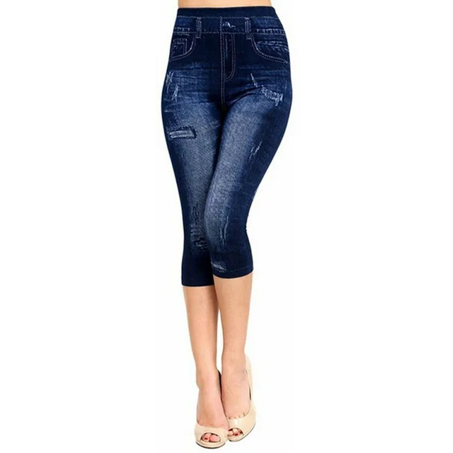 Seamless Imitation Denim Print Leggings Hollow Sexy Leggings Frayed - Shop at LoveMi