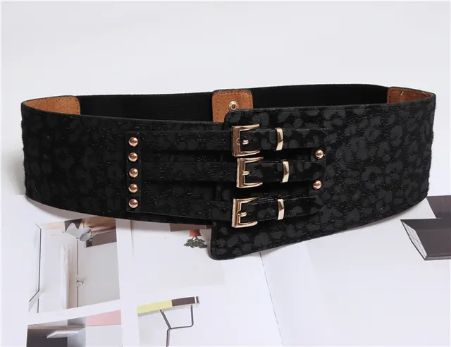 Fashion All match Three breasted Irregular Leopard Print Horsehair Belt With Dress Girdle Black - Shop at LoveMi